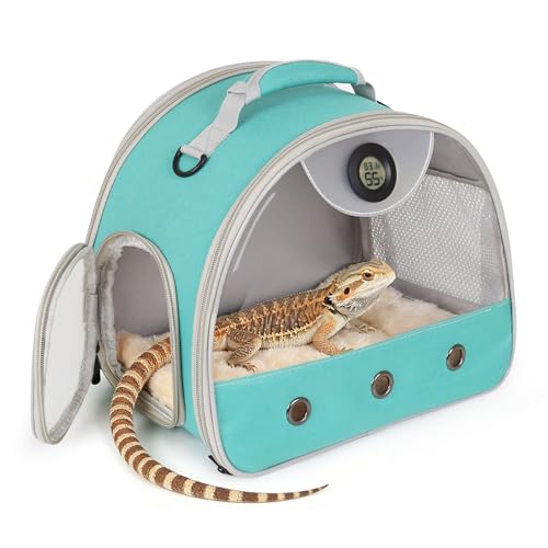 Bearded Dragon Travel Backpack Carrier with Reptile Thermometer and Humidity Gauge Lizard Travel Cage Space Capsule Clear Bubble Window Astronaut Reptile Bag for Ball Python (Green, Carrier) - color: Green, size: 12.0"L x 7.0"W x 12.0"H