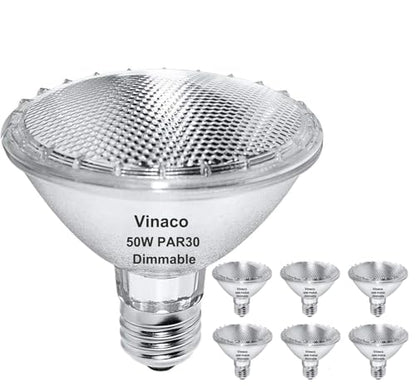 Vinaco PAR30 Halogen Bulb 50W 120V E26 Base, 6 Pack PAR30 Short Neck Halogen Long Lifespan，50W PAR 30 Dimmable 3000k Warm White，High Out PAR 30 Flood Light Instead for Flood Light Bulb Outdoor.… - style: 50 W - 6 Pack