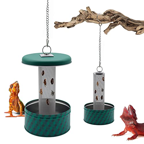 Chameleon Feeding Bowl,Hookable Lizard Feeder with Metal Mesh Column for Prey to Climb and Move,Suitable for Lizard, Iguana, Gecko,Bearded Dragon - color: Green