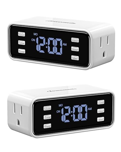 DEWENWILS 2 Pack 7 Day Heavy Duty Timer, Dual Outlet Digital Timer, 3 Prong Programmable Plug in Timers for Indoor Lamp, Light, Fan, Clear Display, 8 On/Off Programs, 125V 60Hz - color: 7 Day, size: 2pack