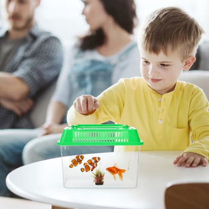 Ipetboom Mini Fish Tank: Plastic Goldfish Aquarium Habitat for Shrimp Turtle Shrimp - Small Reptile cage with Handle, 5.9x3.5x4.3 Inches (Random Color)
