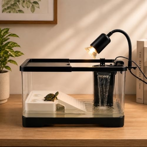 Upgraded 3 GAL Turtle Tank Kit(Tank+3.5W Filter+Light+Basking Platform),Fish Tank Starter Kit, Aquarium for Crabs,Fishes,Amphibians,Reptiles(12 * 7.7 * 7.2 Inch) - size: 12 * 7.7 * 7.2 Inch