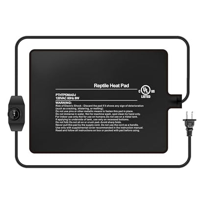 6x8 Inch Reptile Heating Pad with Temperature Controller Waterproof Under Tank Adjustable Terrarium Heat Mats for Reptiles, Amphibians & Small Pets - color: Black, size: 6" x 8"(8W) with Adjust Knob