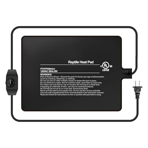 6x8 Inch Reptile Heating Pad with Temperature Controller Waterproof Under Tank Adjustable Terrarium Heat Mats for Reptiles, Amphibians & Small Pets - color: Black, size: 6" x 8"(8W) with Adjust Knob