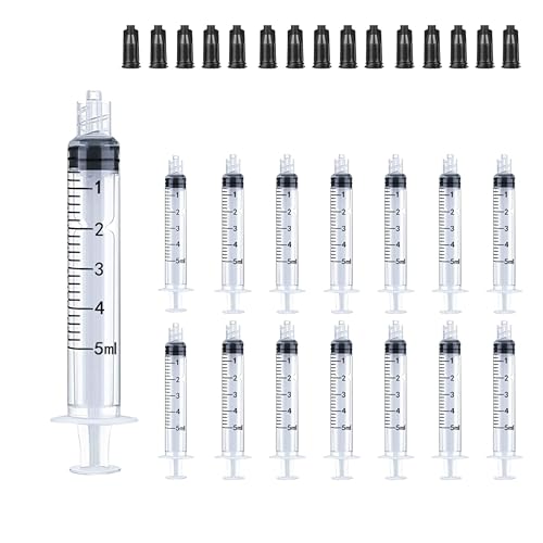 15 Pack 5 ml Syringe for Liquid Without Needle,Luer Lock Syringes with Cap, Individually Wrapped,Measurement for Scientific Labs,Measuring Liquids,Pet Feeding,Oil or Glue Applicator (B 15 Pack 5ml) Luer Lock - size: B 15 Pack 5ml