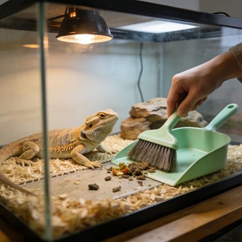 3Pack Mini Bearded Dragon Tank Cleaning Kit - Small Dustpan and Soft Brush Set for Reptile Terrarium, Pet Cage Debris Removal (Mix) - color: mix
