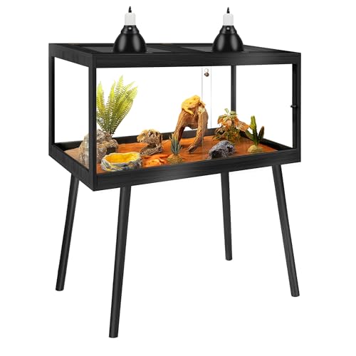 PROLEE Reptile Enclosure with Leg, 35 Gallons Bearded Dragon Tank, Tempered Glass Lizard Tank with Metal Mesh Tops and Lockable Door, Spacious Reptile Habitat for Snake,Lizard (Black) - color: Black, size: 32"x16"x16",35Gallons