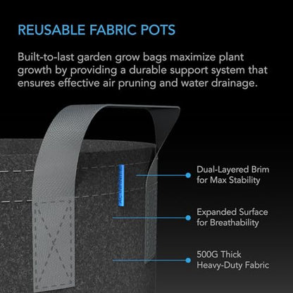 AC Infinity Instant Potting Mix Kit, 2-Plant Starter Set with Premium Buffered Coco Coir Bricks, 5-Gallon Fabric Pots, and Waterproof Multipurpose Trays, Grow Accessory Kit for Seed Germination - size: Kit