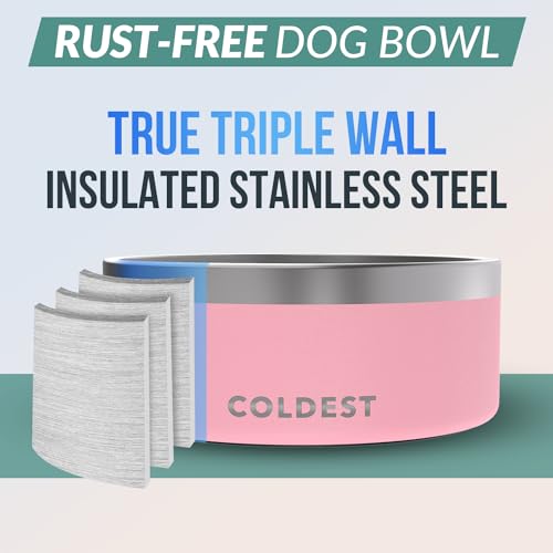 Coldest Dog Bowl - Anti Rust Metal, Non Slip, 3 Layers Insulated Stainless Steel Dog Bowls - Spill Proof & Heavy Duty - Water Bowl for Dogs, Cats & Pets, Dish Washer Safe (100 oz, Cotton Candy Pink) - color: Cotton Candy Pink, size: 100 oz