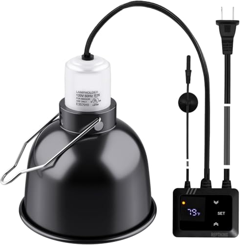 Reptile 5.5'' Light Fixture with PID Thermostat – Digital Dimming Thermostat, Ceramic Socket, Temperature Control for Reptile Heat Lamp Bulb & Ceramic Heat Emitter