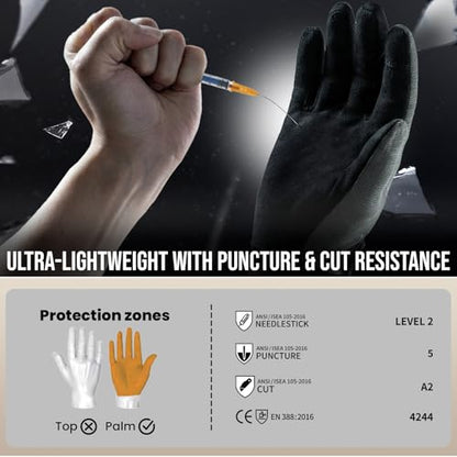 TAILI Level 2 Needlestick, Level 5 Puncture Resistant Work Gloves, Feather-Light Comfort, Grip Enhanced Cut Resistant Gloves for Gardening, Carving, Fishing, Breathable and Touchscreen Compatible, S - size: Small, style: 1 Pair