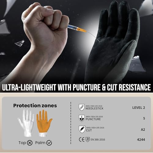 TAILI Level 2 Needlestick, Level 5 Puncture Resistant Work Gloves, Grip Enhanced Cut Resistant Gloves for Gardening, Carving, Fishing, Feather-Light Comfort, Breathable and Touchscreen Compatible, S - size: Small