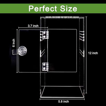 Jumping Spider Enclosure Acrylic Jumping Spider Terrarium with Front Opening Door, Micro Habitat Terrarium for Small Tree Dwelling Reptiles, Arboreal Tarantula Enclosure (6X6X12 Inches)