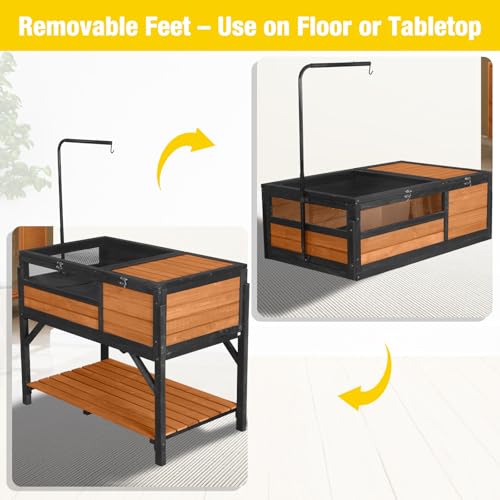 Wooden Tortoise Habitat with Detachable Legs & Adjustable Lamp Holder – Reptile Terrarium for Small Animals