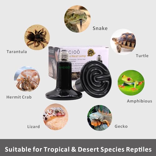 Aiicioo 150W Black Ceramic Heat Emitter 2Pack No Light Heat Bulb for Reptile Emitting Heat Lamp Bulb for Bearded Dragon Lizard Tortoise Turtle Snake Brooder Coop