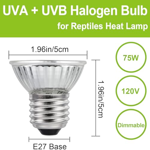 UVB UVA Reptile Light Bulb 75W Bulb for Reptiles and Amphibians Use for Turtle, Bearded Dragon, Lizard Cages Heat Lamp Replacement Bulb, 4 Packs