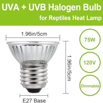 UVB UVA Reptile Light Bulb 75W Bulb for Reptiles and Amphibians Use for Turtle, Bearded Dragon, Lizard Cages Heat Lamp Replacement Bulb, 4 Packs