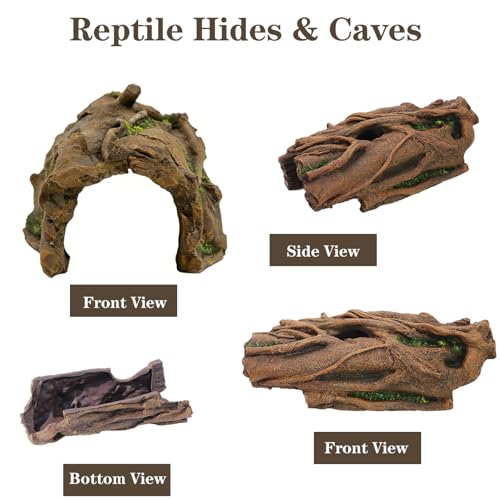Lizard Snake or Reptile Hide& Amphibian Habitat Hideouts, Resin Log Hide Cave Ideal for Bearded Dragons, Snakes, and Geckos Used for Crested Gecko，Ball Python Tank Accessories