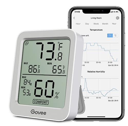 Govee Bluetooth Digital Hygrometer Indoor Thermometer, Room Humidity and Temperature Sensor Gauge with Remote App Monitoring, Large LCD Display, Notification Alerts, 2 Years Data Storage Export, Grey - color: Grey, size: 1 Pack