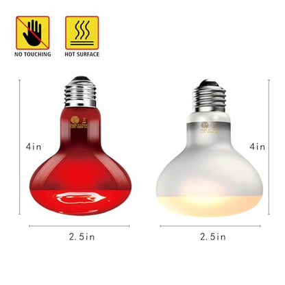 Reptile Heat Lamp Bulb 100W, 2-in-1 Infrared & UVA Sunlight Combo for Day & Night Basking – Perfect for Reptile Terrariums, Bearded Dragon, Snake, Turtle, Lizard - color: Red + White