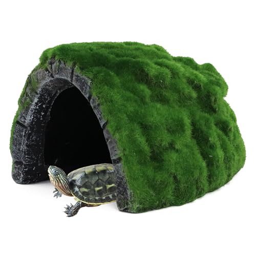 Mossy Reptile Rock Hides and Caves,Artificial Green Moss Cave Hideout for Reptile and Snake, Simulation Rock Tortoise Habitat Accessories,Terrarium & Aquariums Decor (Green, Small) - size: Small