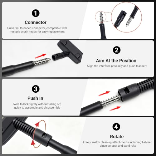 UPETTOOLS Aquarium Clean Tool 6 in 1 Fish Tank Cleaning Kit Algae Scraper Scrubber Pad Adjustable Long Handle Fish Tank Brush Cleaner Set