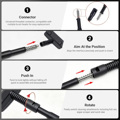UPETTOOLS Aquarium Clean Tool 6 in 1 Fish Tank Cleaning Kit Algae Scraper Scrubber Pad Adjustable Long Handle Fish Tank Brush Cleaner Set