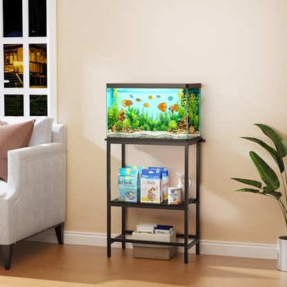5-10 Gallon Fish Tank Stand, Aquarium Stand with 2-Tier Storage Shelves, Heavy-Duty Reptile Terrarium Stand Table with One-Piece Top for 10 Gallon Standard Model, 21.2" L x 11.8" W x 29.3" H (Black) - size: 10 Gallon