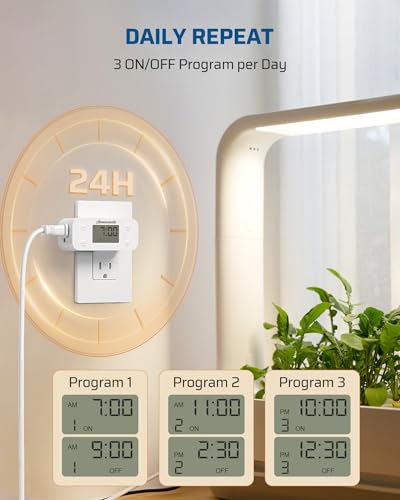 DEWENWILS 24 Hour Programmable Digital Timer Outlet, Timers for Electrical Outlets, Light Timer for Indoor Lamp Fan Aquarium, 1 Grounded Outlet, 125V/15A/1000W, 3 Prong, 1/2 HP, 1 Pack,White - style: White-1PK