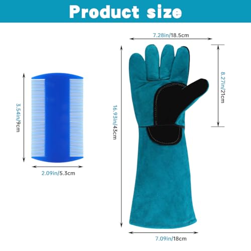 Bite Proof Animal Handling Gloves, Cat Gloves Pet Leather Glove Cat Scratch with Pet Comb, Multipurpose for Rose Pruning, Gardening, Pets Grooming