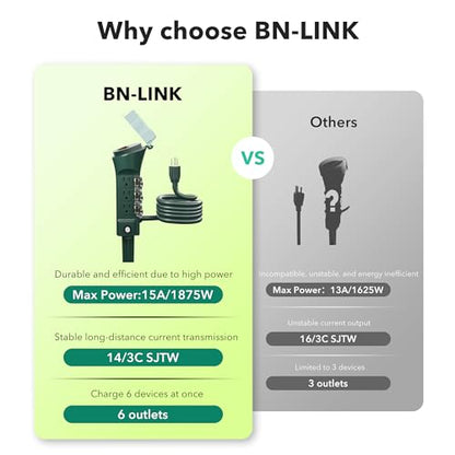 BN-LINK Outdoor 6ft Extension Cord Power Stake with 6 Outlets, Outside Power Strip with Overload Protection & Weatherproof Covers, Waterproof Yard Stake Outlets Use for Camping, Sprinkler, Party - size: Mechanical