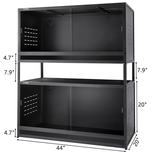 PVC Reptile Enclosure Space Efficient 44''x20''x20'' Stackable ToxiRium Large Reptile Terrarium 76 Gallons for Bearded Dragon Lizard Snake, Breeding Vivarium with Glass Doors Lock- with spacers - size: Two 44x20x20''-76 Gallon with Kit