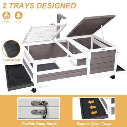 Ketive Tortoise Habitat, Large Wooden Tortoise Enclosure Habitat with No-Leaking Tray Indoor & Outdoor, Reptile Cage for Small Animals TOR02-Grey