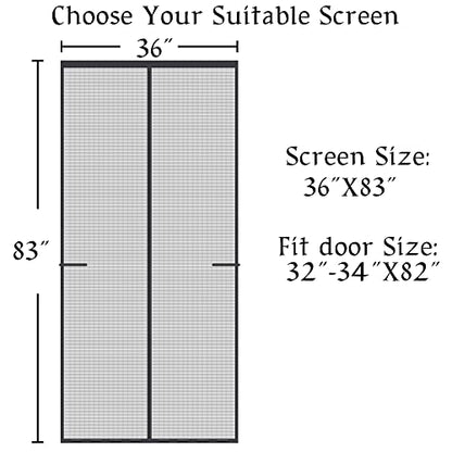 Mpmedo Magnetic Screen Door Upgraded-Model Full Strip Magnets,Fiberglass Heavy Duty Mesh Magnetic Door Screen,Full Frame Seal Retractable Mesh Insect Screens not of Metal - size: Fit Door Size To 34"x 82"
