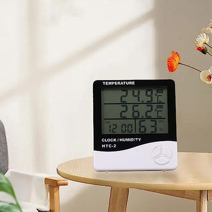 Digital Hygrometer Thermometer, Thermometer and Humidity Gauge with Clock Large Display Wired Probe Sensor Temperature Humidity Monitor for Indoor Outdoor Use