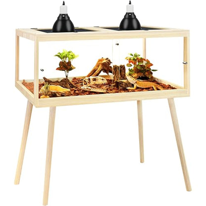 PROLEE Bearded Dragon Tank with Leg Stand 81 Gallons, Wooden Lizard Tank,Reptile Tank with Metal Mesh Roof Door, Acrylic Panel Snake Tank with Lock Design (Oak, 48"x20"x20") - color: Oak, size: 48"x20"x20"