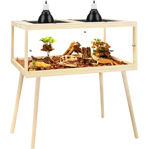 PROLEE Bearded Dragon Tank with Leg Stand 81 Gallons, Wooden Lizard Tank,Reptile Tank with Metal Mesh Roof Door, Acrylic Panel Snake Tank with Lock Design (Oak, 48"x20"x20") - color: Oak, size: 48"x20"x20"