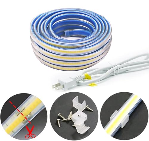 2 Meter Bright LED Strip Lights AC 110V with US Plug 6.56 Foot IP67 Waterproof COB LED Rope Lights for Kitchen Under Cabinet Lighting 6000K Cold White (Cold White, 6.56ft) - color: Cold White 6000K, size: 6.56ft