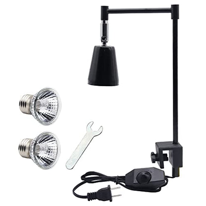 Reptile Heat Lamp Turtle Lights with Clip 360°Rotatable Basking Lamp Dimmable Switch Metal Stand with 25W/50W UVA UVB Full Spectrum Basking Spot Light, for Aquarium Fish Tank Reptile Amphibians Pets