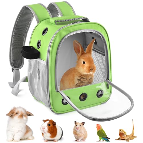 DBNESS Guinea Pig Carrier Backpack,Portable Travel Small Pet Carrier with Water Bottle Holder & Detachable Pad for Rabbits Hamsters Chinchillas Bearded Dragons Geckos Parrots (Green)