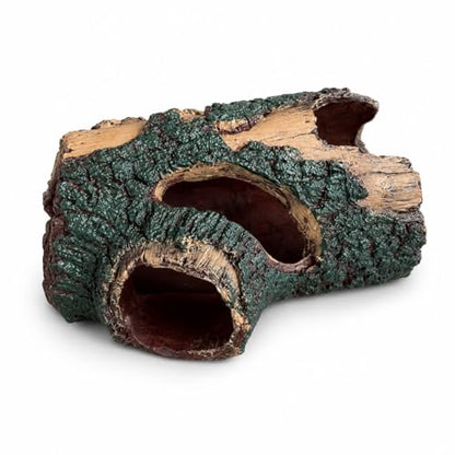 Faux Log Reptile Hideout & Aquarium Cave, Small Lizard Hide for Terrarium and Fish Tank Decor, Multiple Openings, Textured Bark Ornament for Gecko, Shrimp & Small Fish, 5.1 x 3.5 x 2.4 in