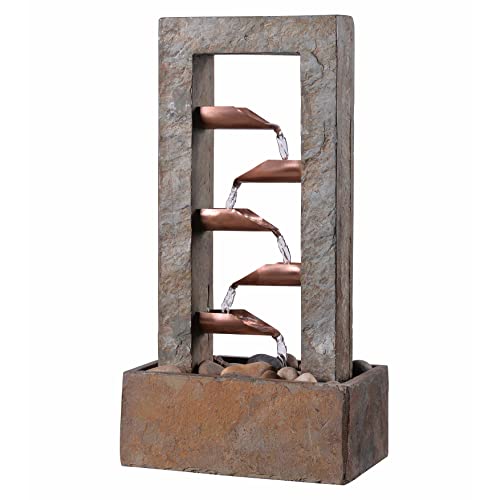 Kenroy Home Spillway Rustic Indoor Table Fountain, Slate and Copper, 19 Inch Height, 10 Inch Width, 6 Inch Depth - size: 19 " Height