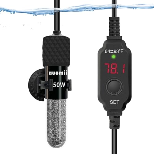 Small Submersible Aquarium Heater,Adjustable Mini Fish Tank Heater 25/50/100/150/200/300 Watts with External Temperature Controller, LED Display, Smart Memory, Used for 1-60 Gallons (50W) - size: 50 Watts