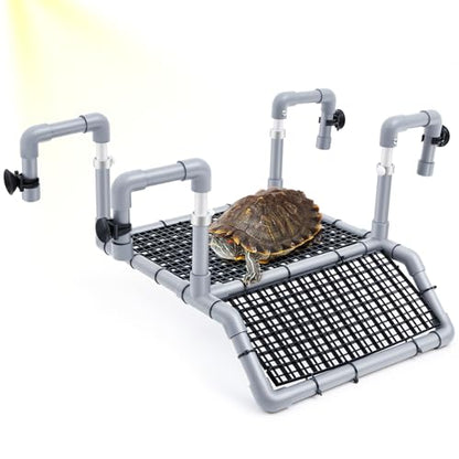 Chunful Adjustable X-Large Turtle Basking Platform, 19″ Wider Hanging Turtle Dock, DIY Ramp with PVC Pipes and Suction Cups Basking Area for Aquarium Tank 40/50/65/75/90 Gallon, Tank Accessories - style: Classic