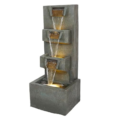 Alpine Corporation TZL406 33" 3 Tier Basin Cascading Fountain with LED Lights, Outdoor Water Feature for Garden, Patio, Backyard & Home Decor, Elegant Waterfall Design, Gray - style: 33"H - Gray 4-Tier w/ LEDs