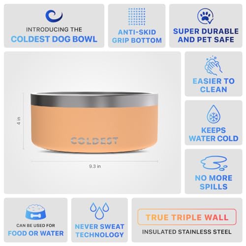 Coldest Dog Bowl - Anti Rust Metal, Non Slip, 3 Layers Insulated Stainless Steel Dog Bowls - Spill Proof & Heavy Duty - Water Bowl for Dogs, Cats & Pets, Dish Washer Safe (100 oz, Sahara Peach) - color: Sahara Peach, size: 100 oz