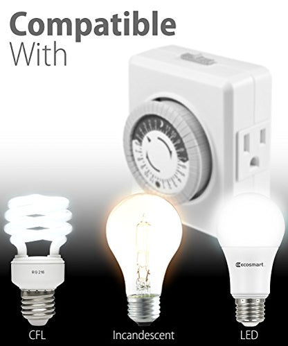 Fosmon 24-Hour Dual Timers Outlets for Electrical Outlets, Plug in Light Timer Programmable Indoor, Electric Plug for Lamp, Reptile, Grow and Christmas Light, Grounded, 3 Prong/15A/1875W- 3 Pack - style: Mechanical Timer 3 pack