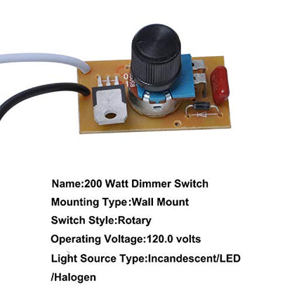 SC-239A Switch 200 Watt Manual Dimmer Replacement Kit for Wes-tek 6077B, Rotary Dimmer Switch with Knob for Incandescent/LED/Halogen Lamps