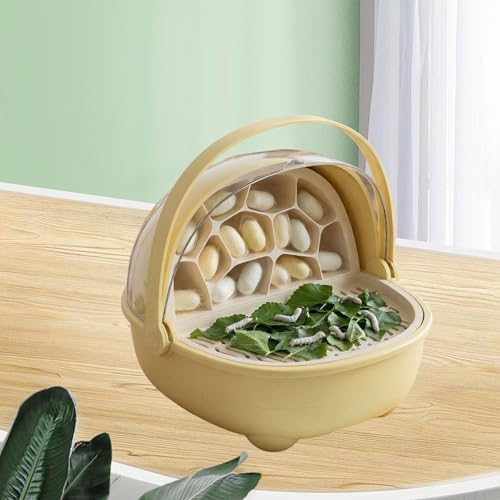 Silkworm Breeding Box Transparent Small Animal Feeding Container Removable Habitat Cage Portable Reptile Carrier with PP Material for Turtle Frog Snak, Yellow - color: Yellow