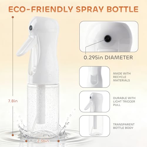 AMOMELA 2Pcs Continuous Spray Bottle For Hair,Ultra Fine Refillable Water Mister for Hair Styling, Plants, Cleaning, Salon, Misting & Skin Care（200ml/6.8oz Clear） (200ML 2PACK) - size: 6.8 Ounces